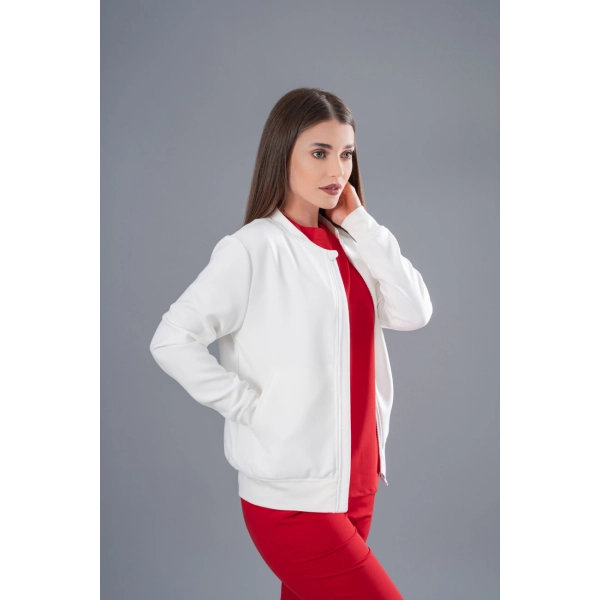Jachetă Bomber albă medicală de damă